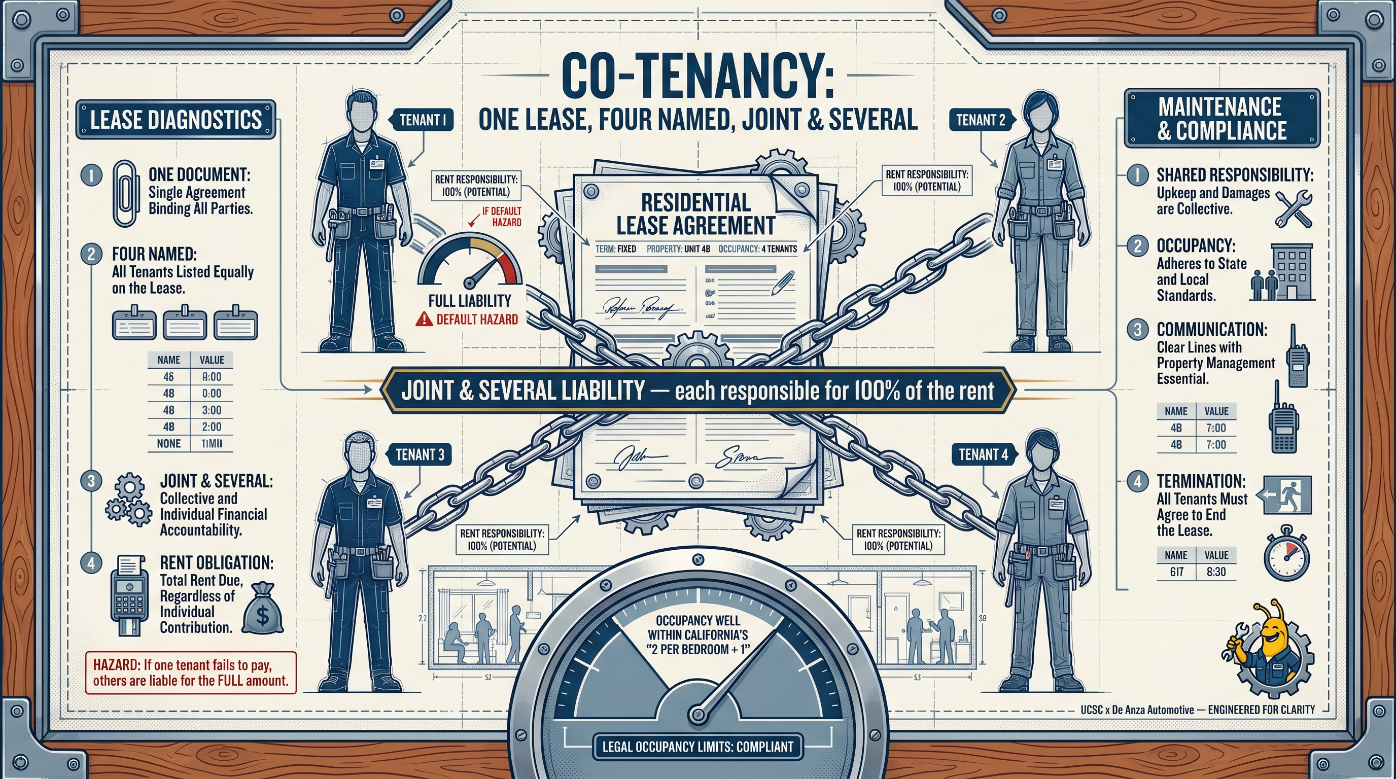 Co-tenancy: one lease, four named, joint & several — infographic