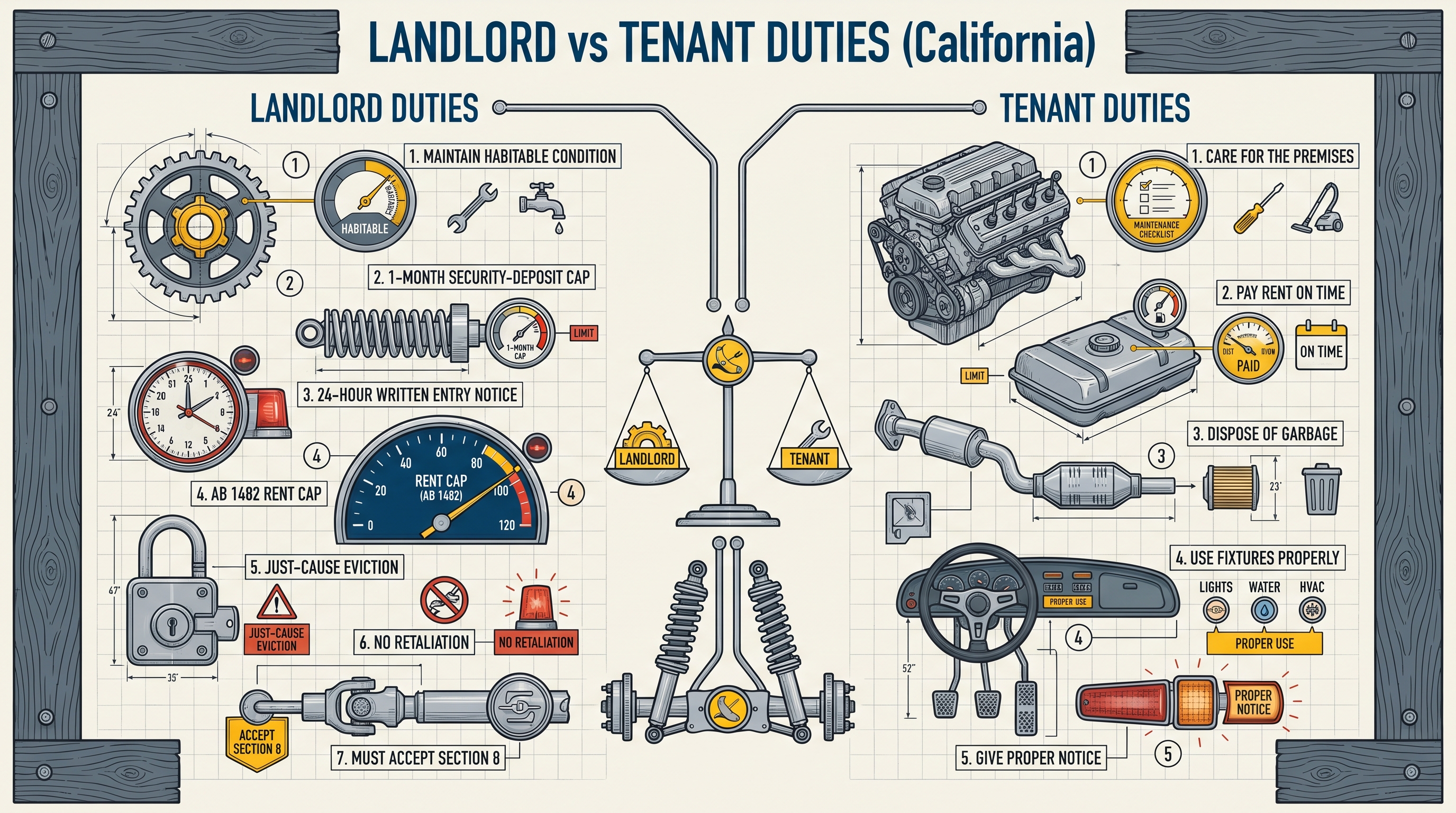Landlord vs Tenant duties (California) — infographic