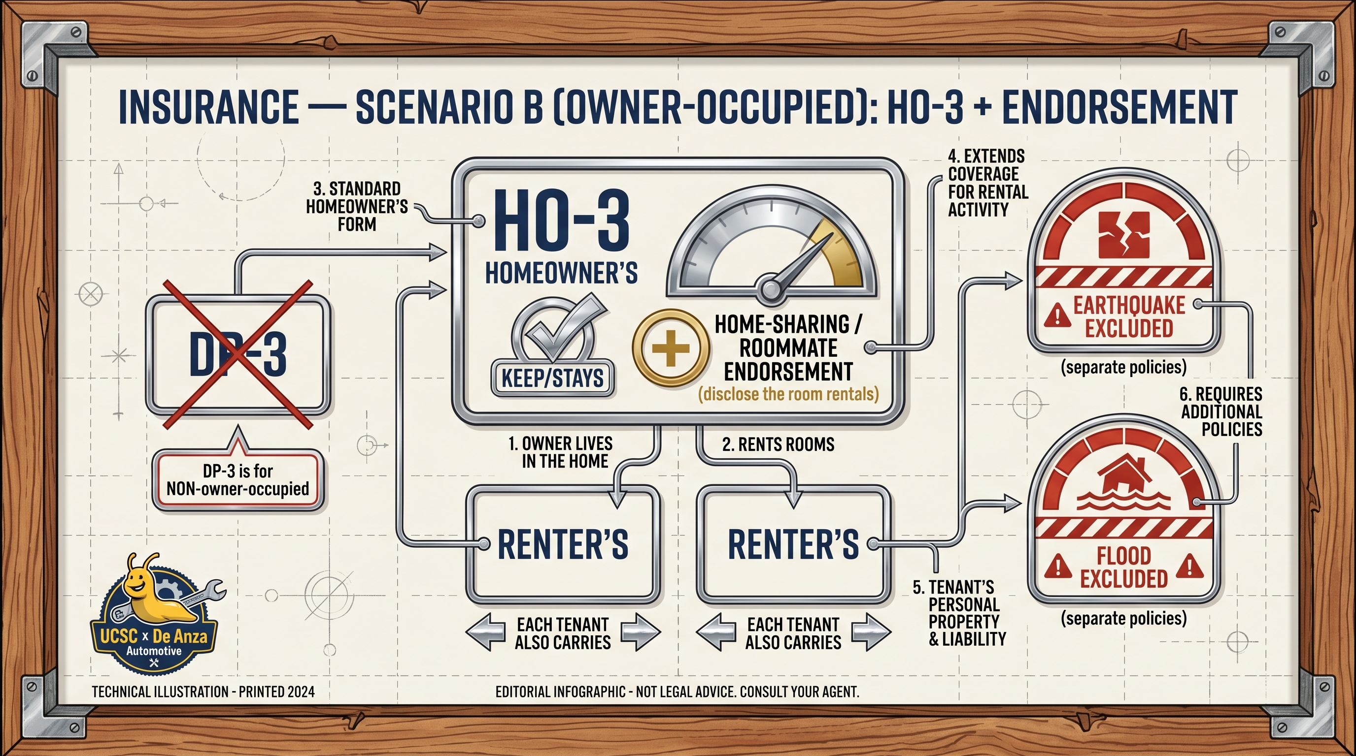 Insurance — Scenario B (owner-occupied): HO-3 + home-sharing endorsement